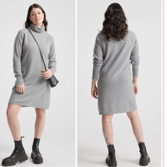 Quince Mongolian Cashmere Turtleneck Dress Grey Knit Sweater Relaxed Fit SM - Picture 1 of 7